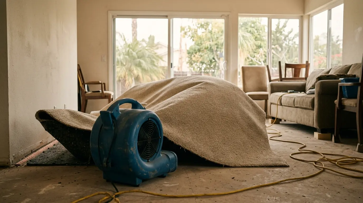 Weighted extraction on soaked carpet in a Los Angeles bedroom