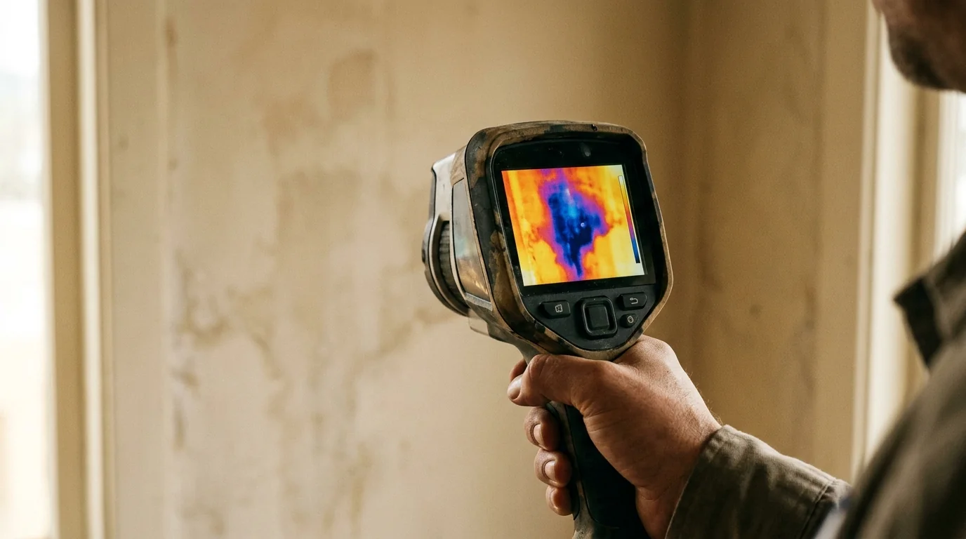 Thermal camera checking a plaster wall during a home inspection