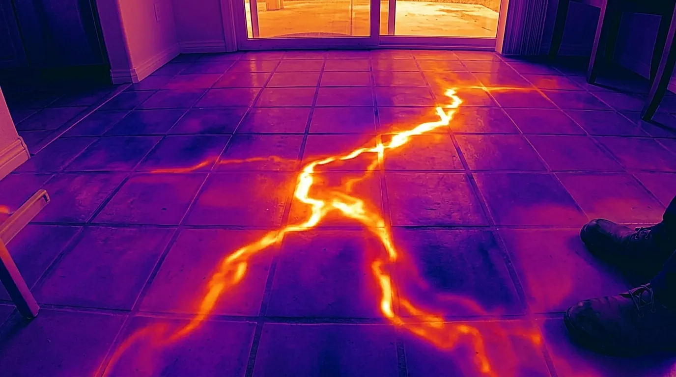 Concrete slab opened in a kitchen with plastic containment