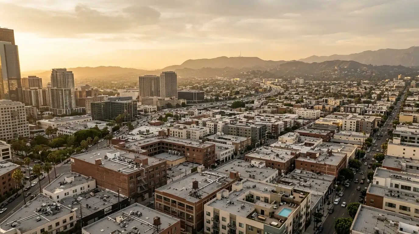 Los Angeles rooftops from Downtown toward the hills
