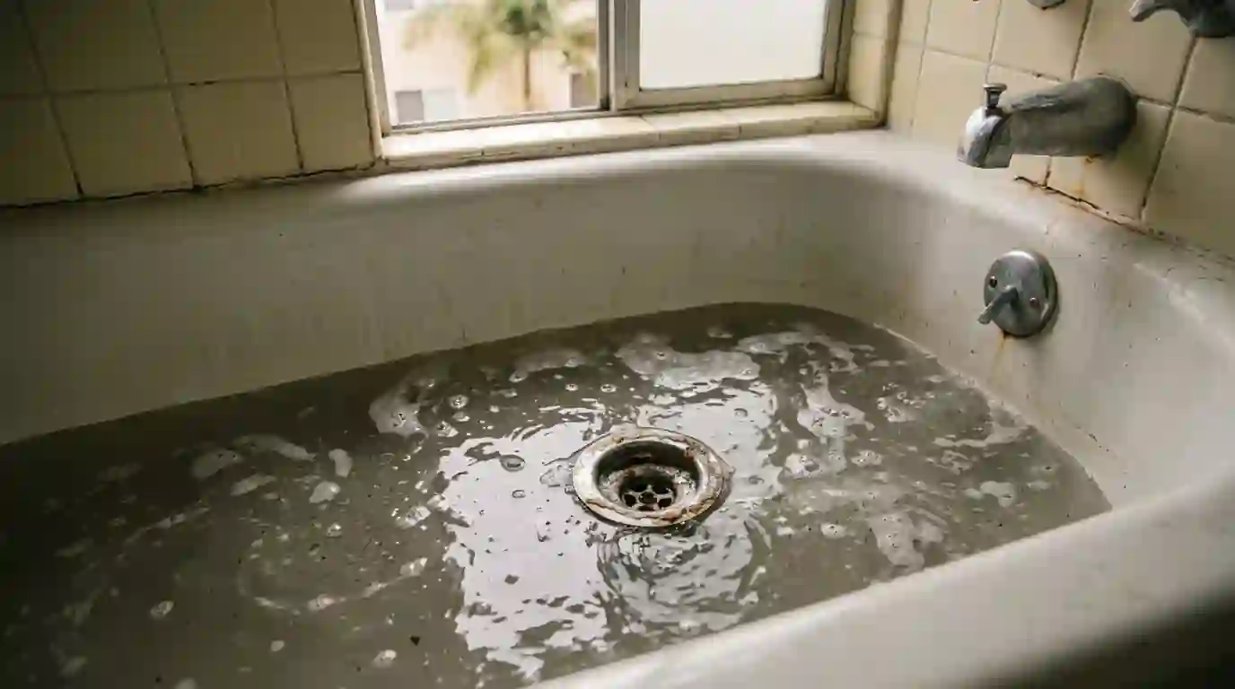 Gray water backing up in a bathtub drain