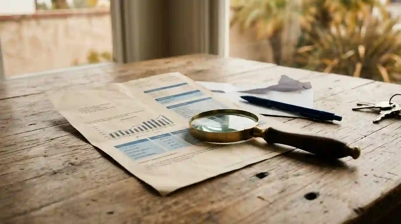 Water bill on a table next to a magnifying glass